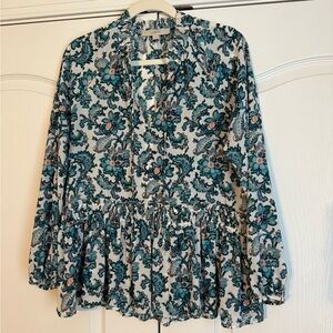 Loft Paisley Ruffle Neck Top